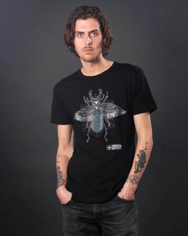 Black men's eco t-shirt with a beetle graphic design
