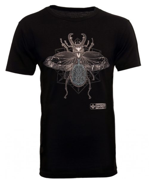 Black men's eco friendly graphic t-shirt with a detailed beetle design