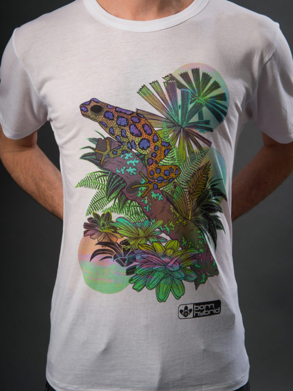 Men's graphic tee in white with colourful frog design