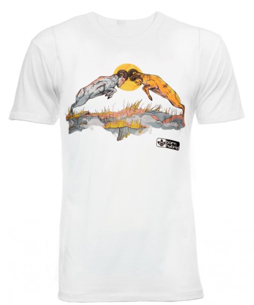 Eco T-shirt in white with ram design. Men’s/Unisex fit. Graphic Tee by Born Hybrid