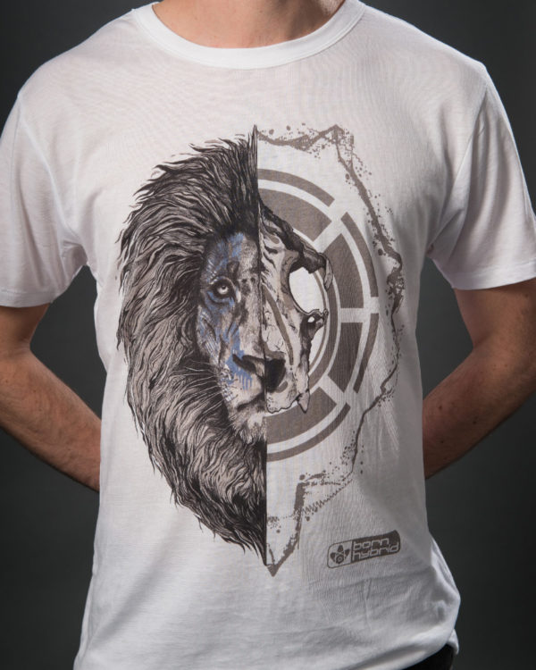 White men's eco t-shirt - half lion face, half lion skull